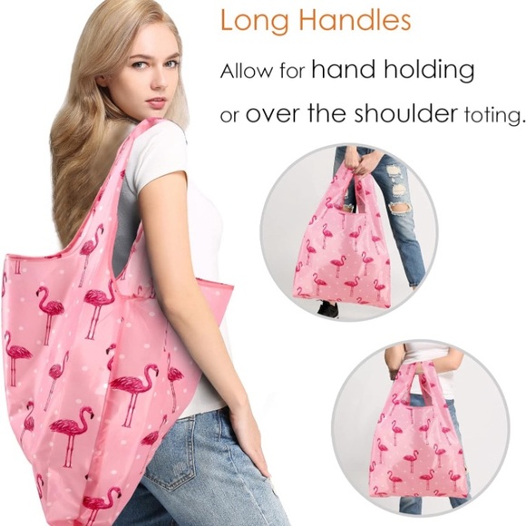 BeeGreen Flamingos w/ Black Bag Reusable Grocery Bag/Reusable Shopping Bags - Picture 6 of 6